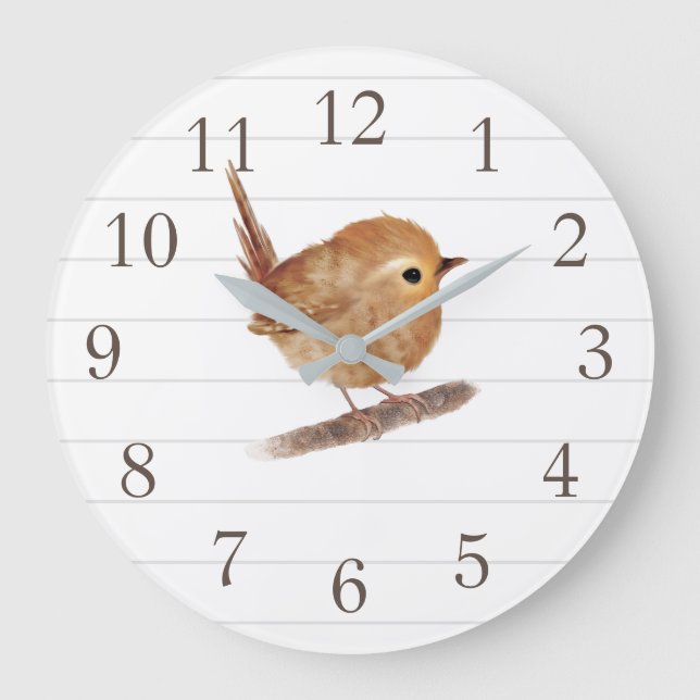 Wren Bird Personalised Nursery Decor Wall Clock (Front)