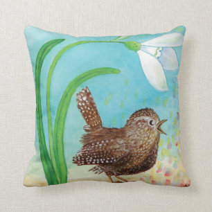 Wren Bird Sing at Dawn In the Spring   Cushion