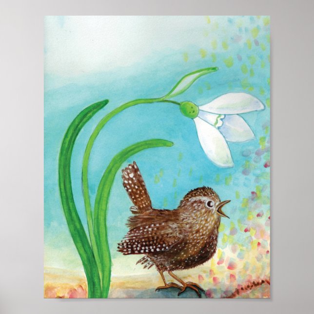 Wren Bird Sing at Dawn In the Spring  Nursery Poster (Front)