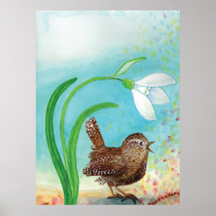 Wren Bird Sing at Dawn In the Spring Poster