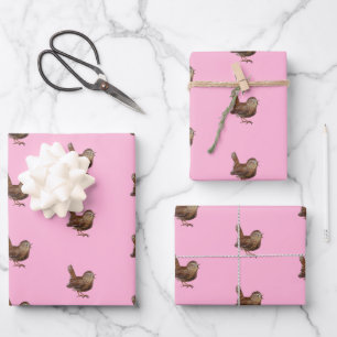 Wren Bird (Troglodytes Troglodytes) Light Pink Wrapping Paper Sheet