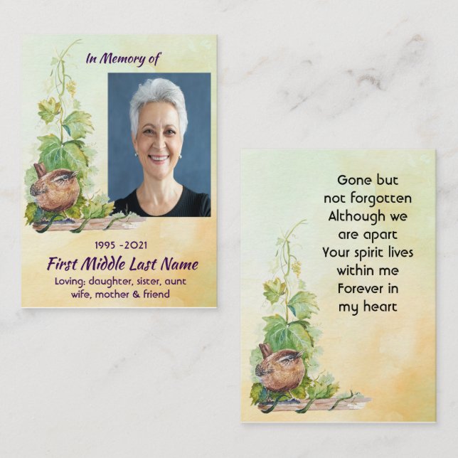  Wren Bird Vineyard Memorial Keepsake Business Card (Front/Back)