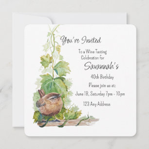 Wren Bird Vineyard Wine Tasting Birthday Invitation