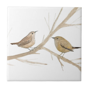 Wren Bird Wildlife Watercolor Art Cute Ceramic Tile
