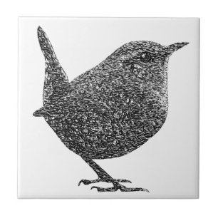 Wren (Black and White) Ceramic Tile