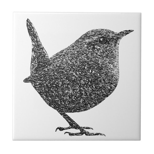 Wren (Black and White) Ceramic Tile (Front)