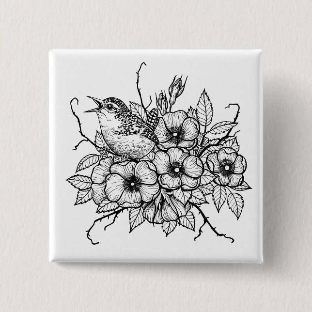 Wren bouquet 15 cm square badge (Front)