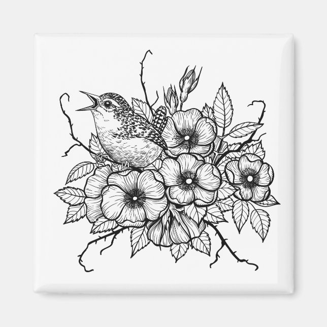 Wren bouquet magnet (Front)