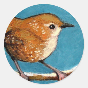 WREN IN OIL PASTEL CLASSIC ROUND STICKER