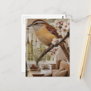 Wren in the Dining Room Surreal Collage Postcard