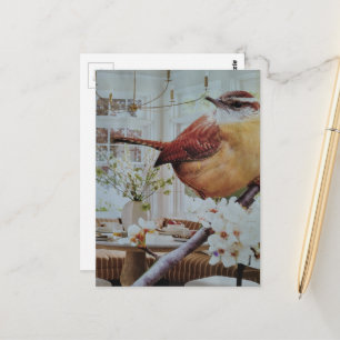 Wren in the Dining Room Surreal Collage Postcard