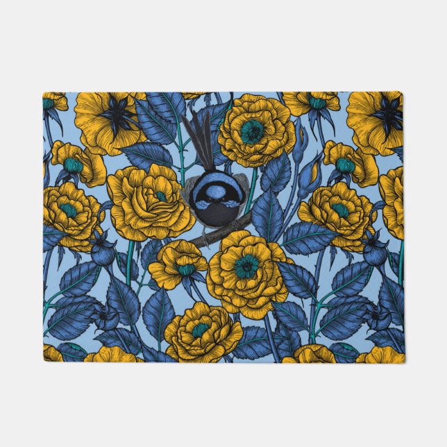 Wren in the roses doormat (Front)