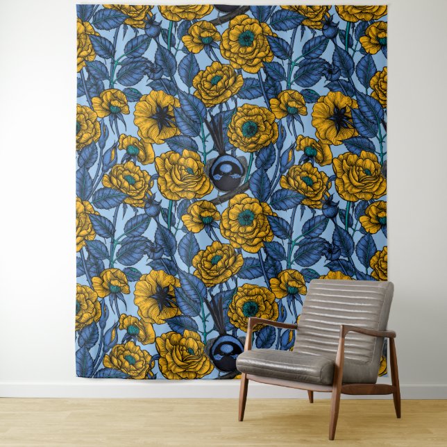 Wren in the roses tapestry (In Situ)