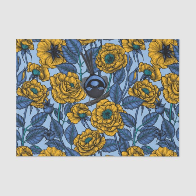 Wren in the roses tissue paper (Front)