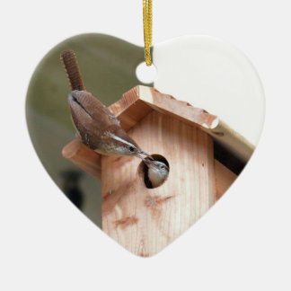 Wren Parents handing off Baby Food. Ceramic Ornament