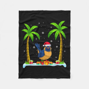 Wren Santa Hat Palm Tree Beach Xmas Pajama Fleece Blanket