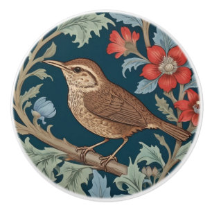 Wren William Morris style Left facing Bird Ceramic Knob