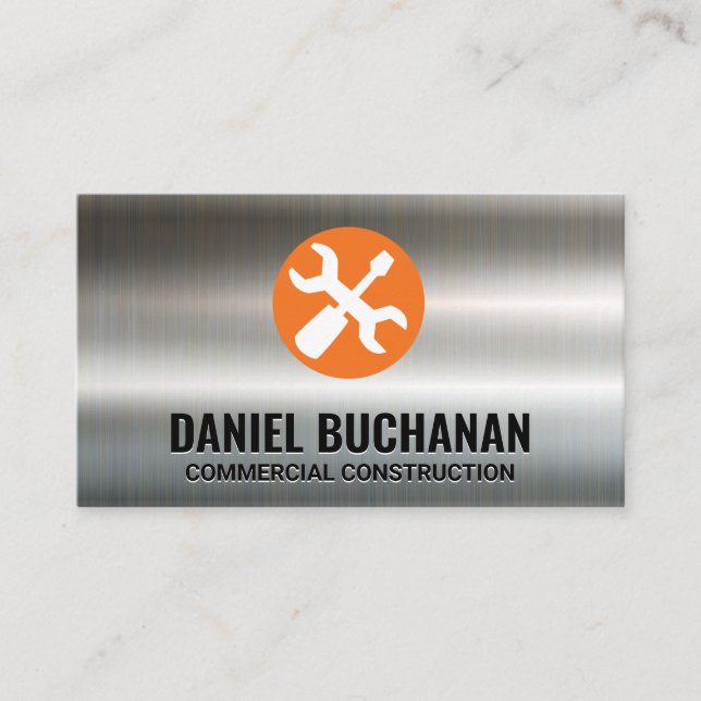 Wrench and Screw Driver | Metallic Background Business Card (Front)