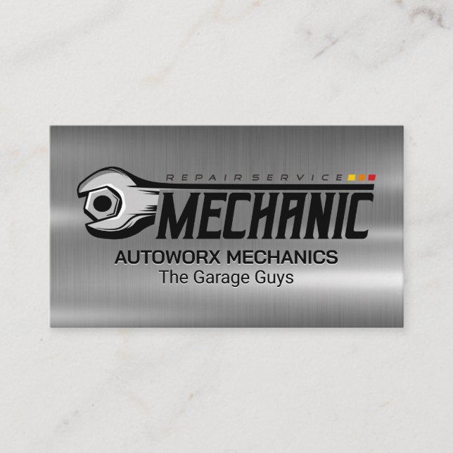 Wrench Bolt | Garage Mechanic | Metallic Business Card (Front)
