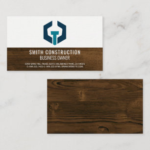 Wrench Bolt Logo   Wood Industrial Construction Business Card