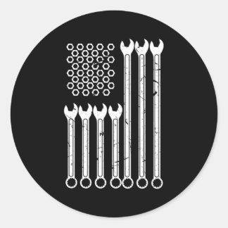Wrench Bolt Repair Patriotic Usa Flag Classic Round Sticker