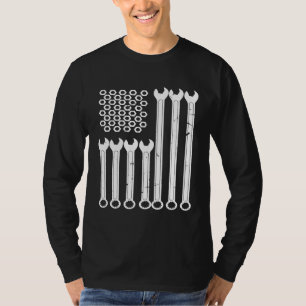 Wrench Bolt Repairman Cool Patriotic Usa Flag T-Shirt