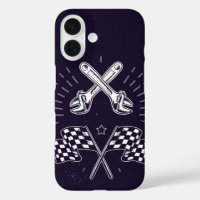 Wrench & Chequered Flag Retro Moto Mechanic