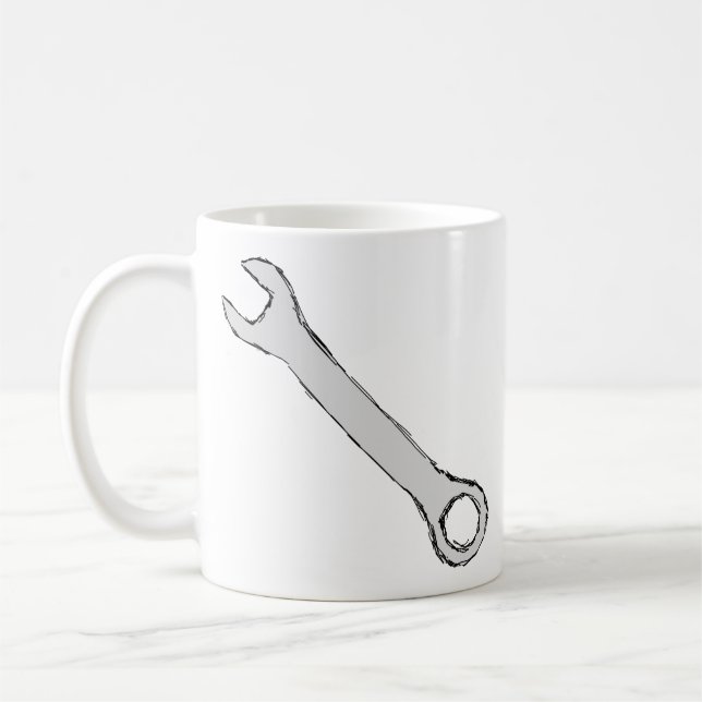 Wrench. Grey and Black. Spanner. Coffee Mug (Left)