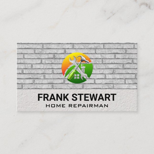 Wrench Hammer | Brick wall Background  Business Card (Front)