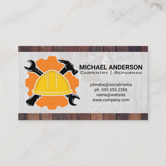 Wrench Hammer | Construction Blue Collar Business Card (Front)