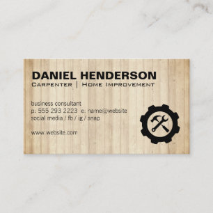Wrench Hammer Gear Logo   Wood Panels Business Card