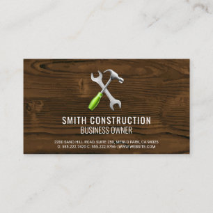 Wrench Hammer Logo   Home Repair   Wood Business Card