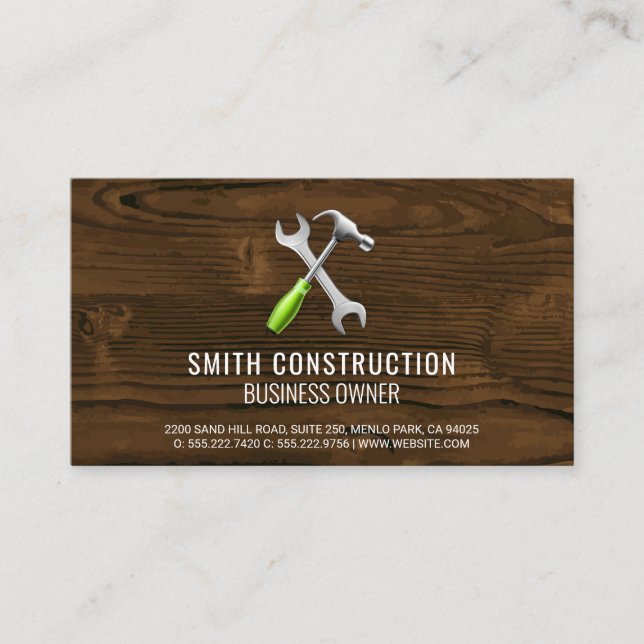 Wrench Hammer Logo | Home Repair | Wood Business Card (Front)