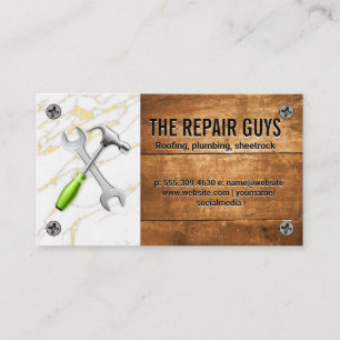Wrench Hammer Logo   Marble Wood Business Card