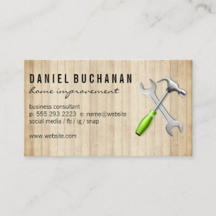 Wrench Hammer Logo   Wood Panels Business Card