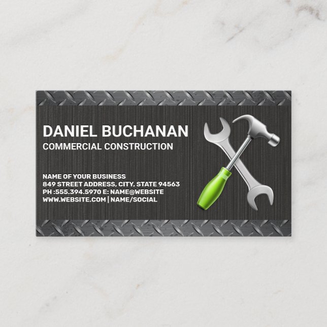 Wrench Hammer | Metal | Construction Business Card (Front)