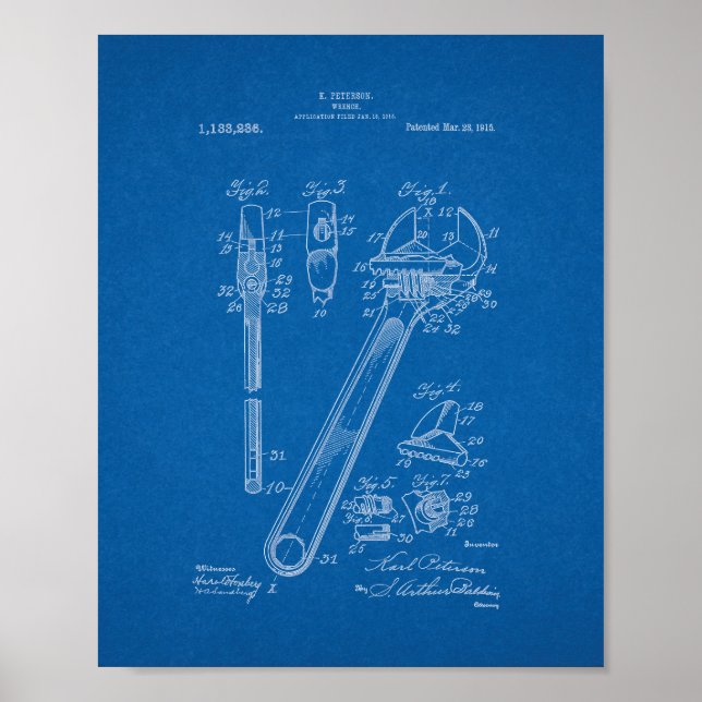Wrench Patent - Blueprint Poster (Front)
