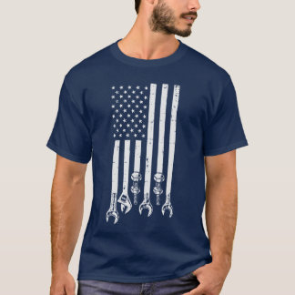 Wrench USA American Flag Car Mechanic Garage Patri T-Shirt