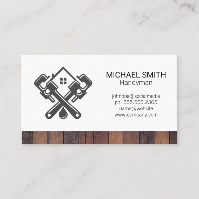 Wrenches | Construction Carpenter Logo Business Card (Front)