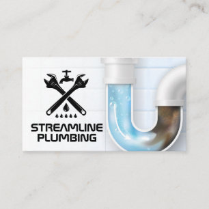 Wrenches Faucet Drip Logo   Clogged Pipe Business Card
