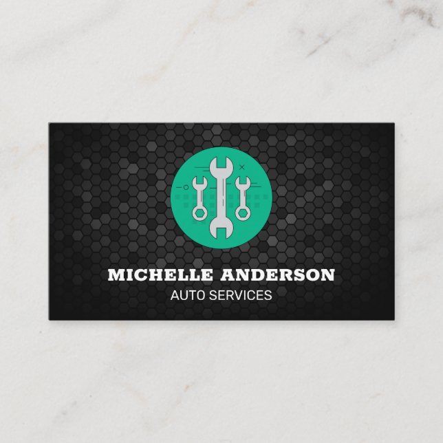 Wrenches Fixing  | Geometric Background  Business Card (Front)