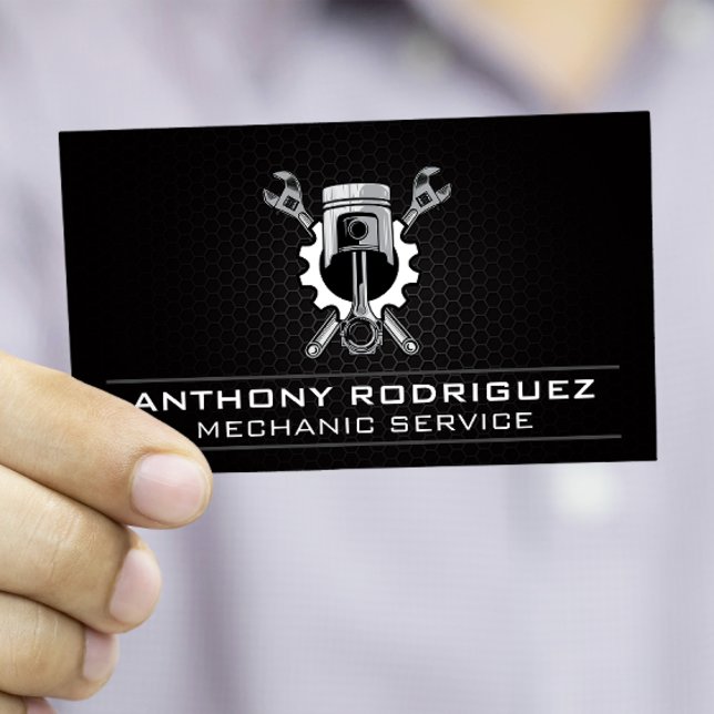 Wrenches Gear and Piston | Auto Mechanic Business Card (Creator Uploaded)