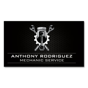 Wrenches Gear and Piston   Auto Mechanic Magnetic Business Card