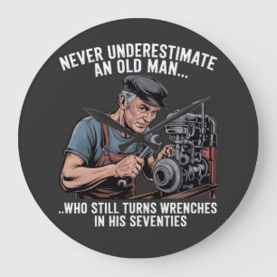 Wrenches in Their Seventies Funny Mechanic Quote Large Clock