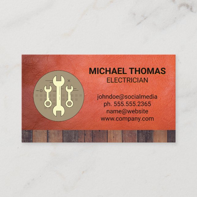 Wrenches | Leather | Wood Trim Business Card (Front)