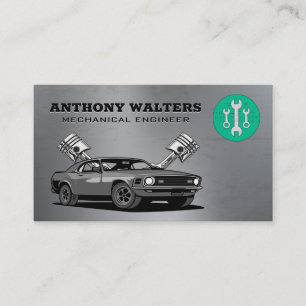 Wrenches Metallic Muscle Car and Pistons Business Card