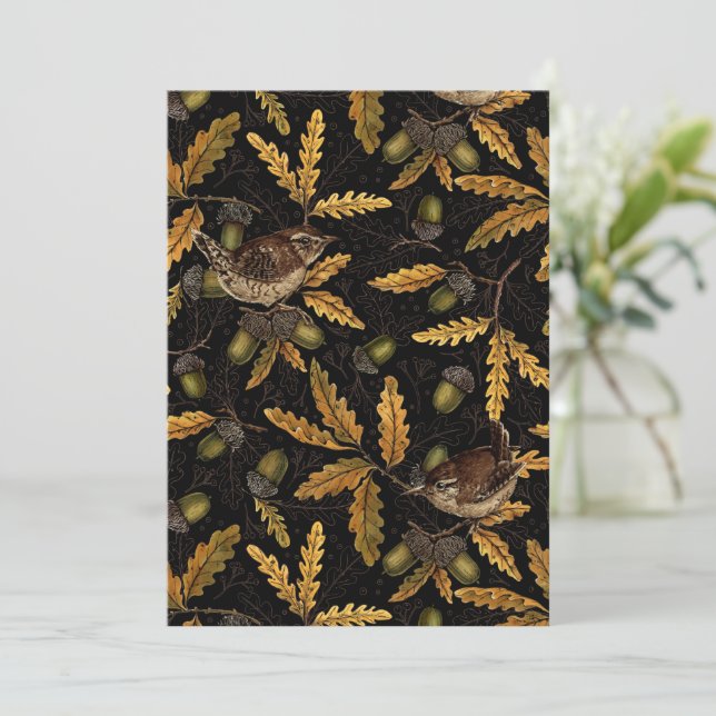 Wrens and acorns on black (Standing Front)