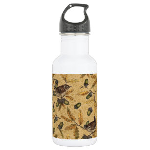 Wrens and acorns on honey 532 ml water bottle