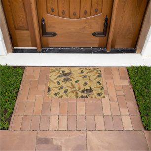 Wrens and acorns on honey doormat