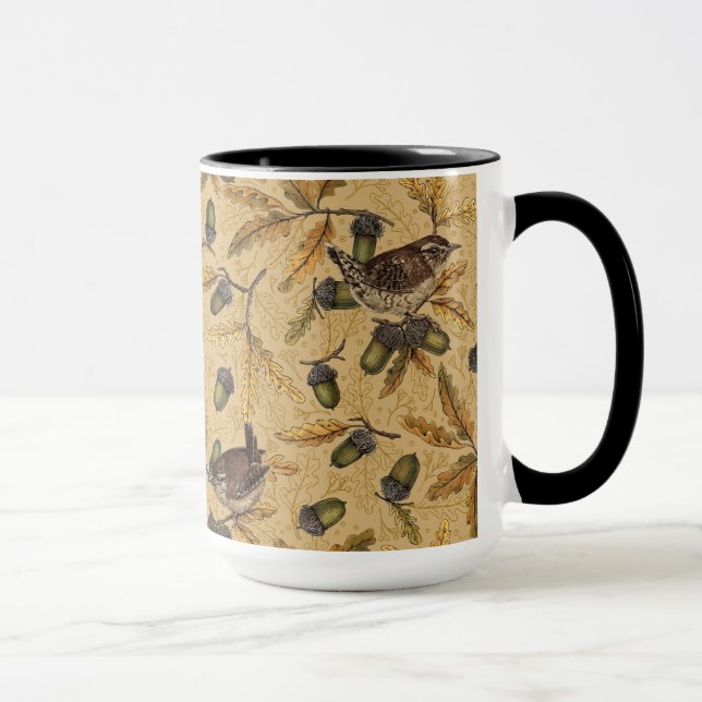 Wrens and acorns on honey mug (Right)
